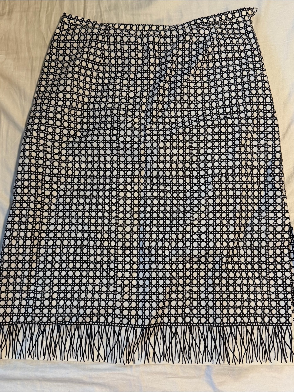 Trina Turk Black and White Geometric Fringe-Hem Pencil Skirt